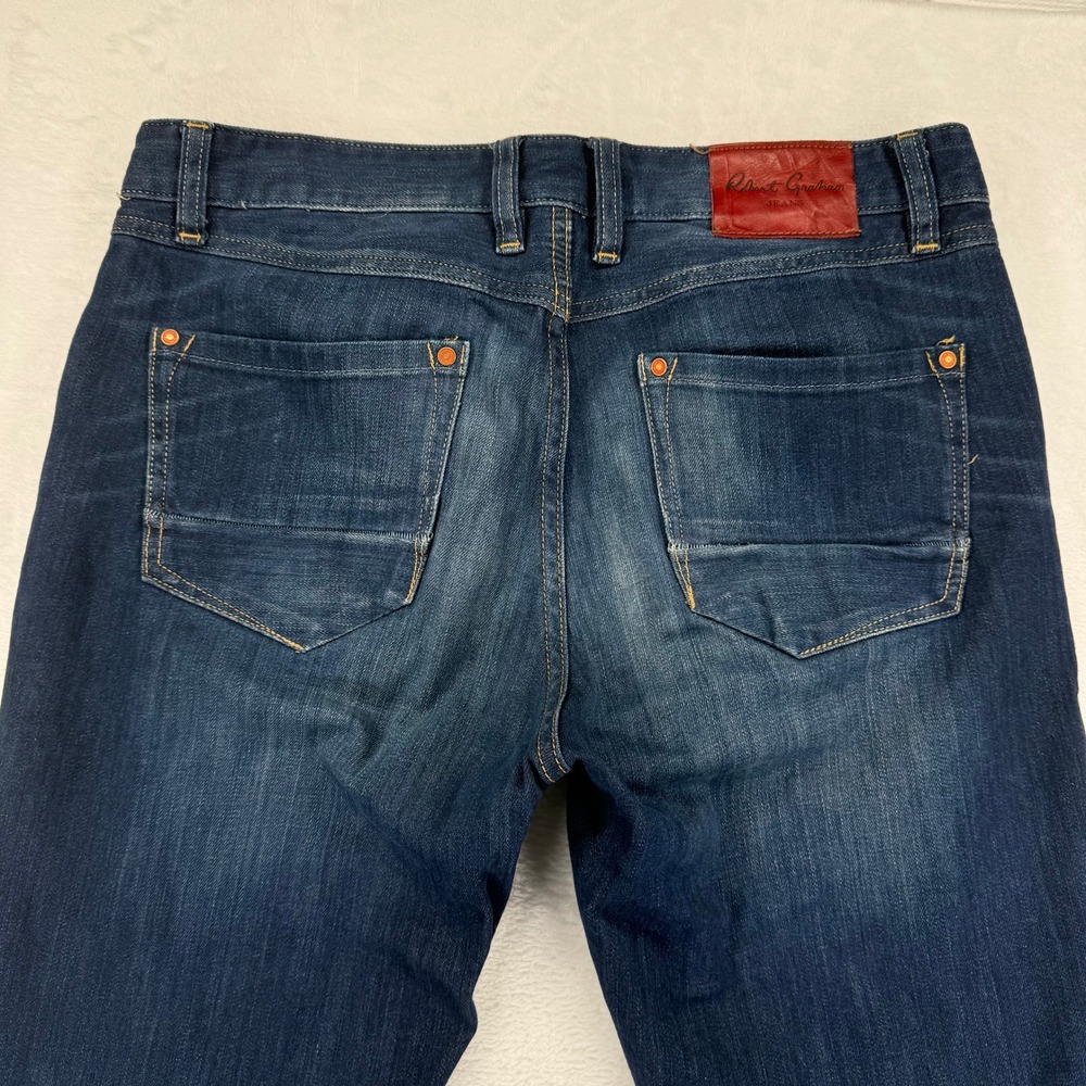 Robert Graham Mens Slim Fit Jeans Dark Wash‎ Button Fly Size 32x34